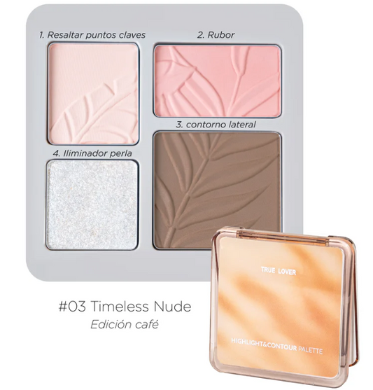 PALETA DE ROSTRO 4 TONOS CONTORNO E ILUMINADOR TRUE LOVER