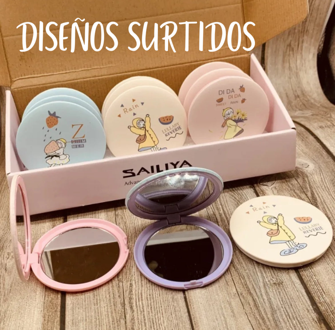 Espejo de bolsillo diseños surtidos Sin aumento